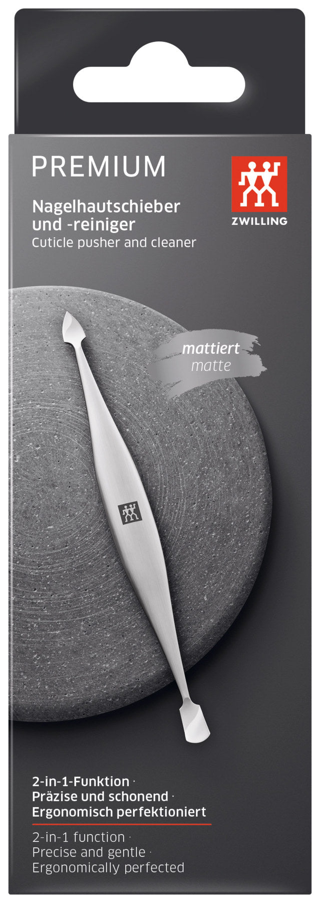 Doppelinstrument, mattiert 125 mm in Silber präsentiert im Onlineshop von KAQTU Design AG. Badzubehör ist von Zwilling Beauty
