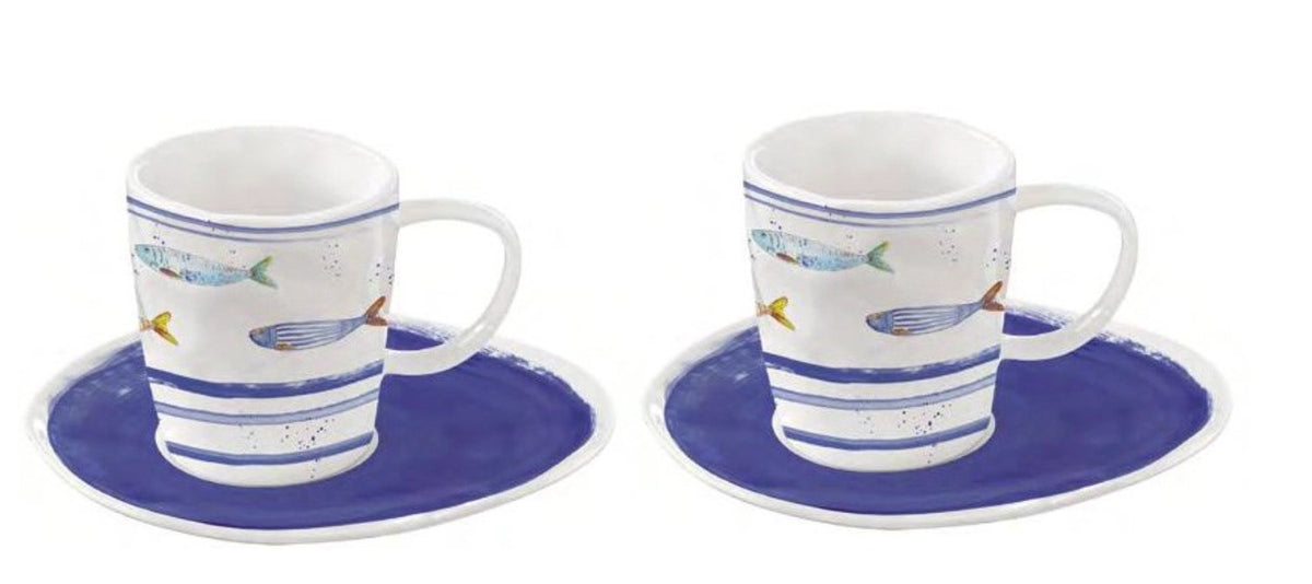 2er Set Bord de Mer Kaffeetasse und Untertasse, 120ml in Blau präsentiert im Onlineshop von KAQTU Design AG. Tasse ist von Easy Life