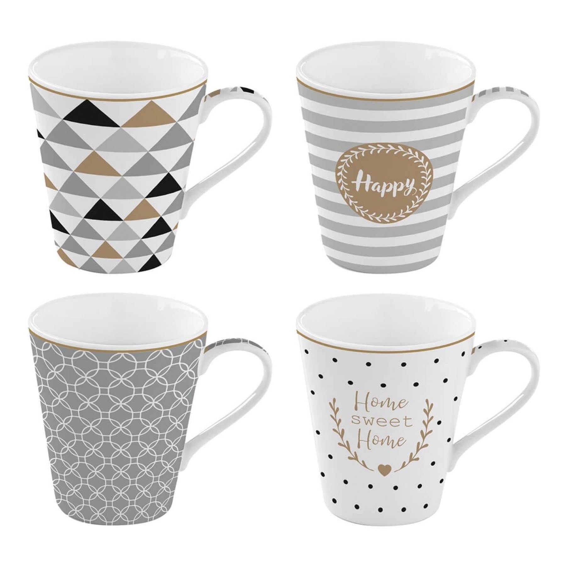 Vielseitiges 4er Set Coffee Mania Kaffeebecher von Easy Life, farbenfroh und praktisch, mit 300ml Fassungsvermögen für genussvolle Kaffeepausen.