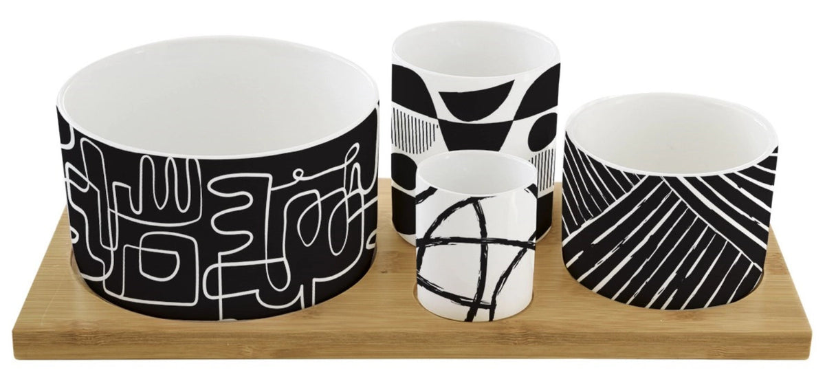 Graffiti Appetizer Set mit 4 Schälchen, 29x13cm in Schwarz präsentiert im Onlineshop von KAQTU Design AG. Schale ist von Easy Life