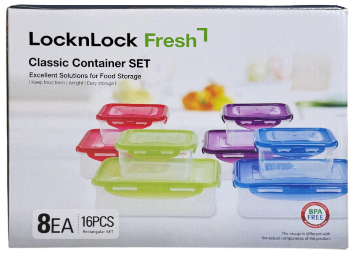 Set aus acht Aufbewahrungsdosen von Lock&Lock mit mehrfarbigen Deckeln