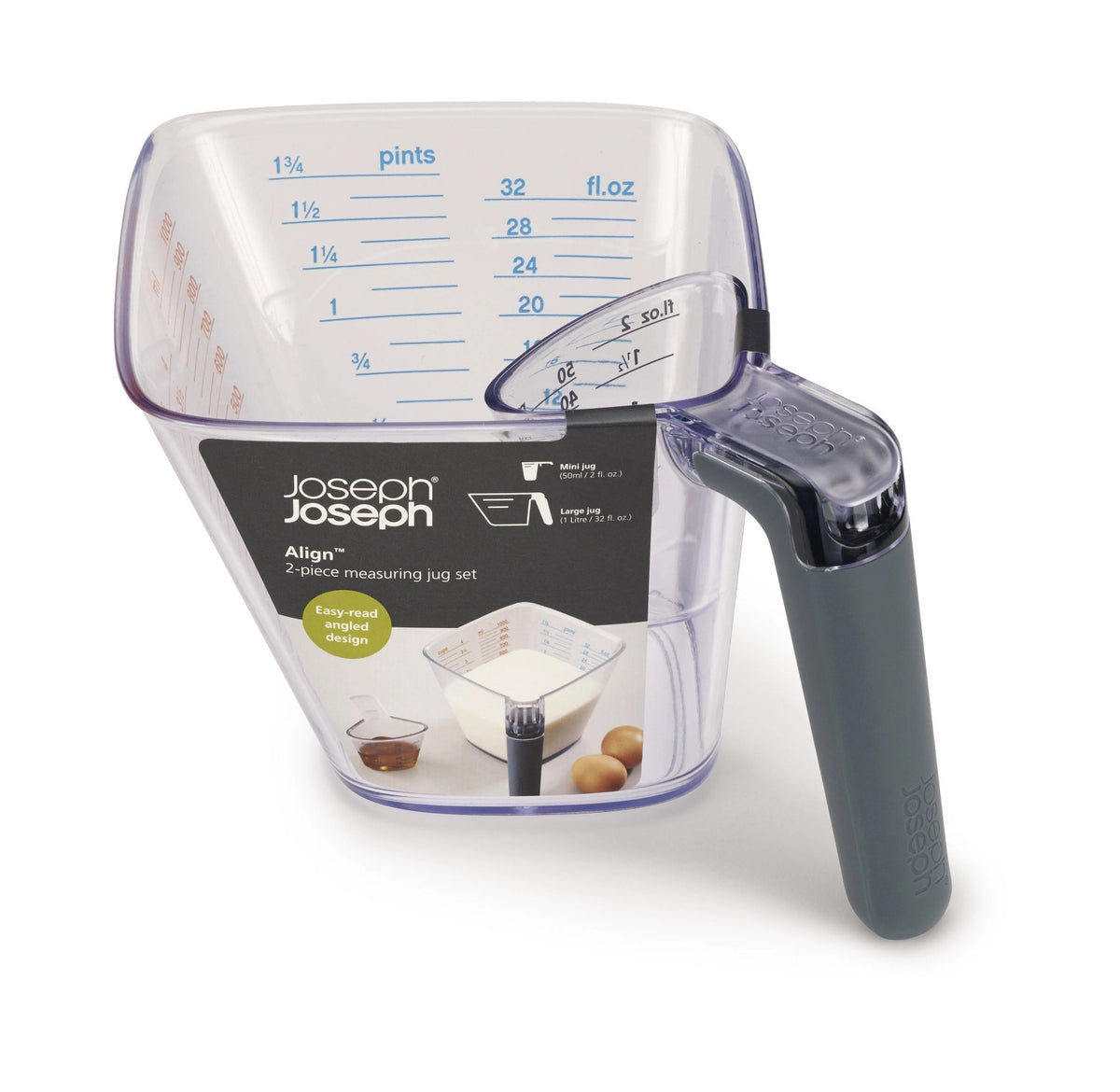 Align 2-teiliges, gut lesbares Messbecher-Set, 1l, 50ml in Transparent präsentiert im Onlineshop von KAQTU Design AG. Küchenhelfer ist von Joseph Joseph