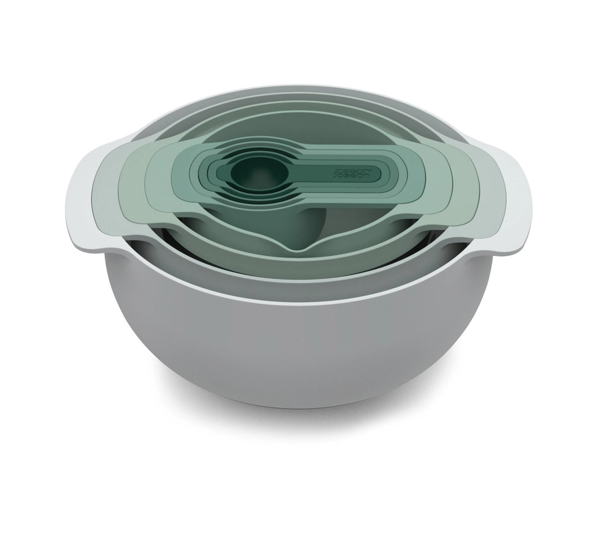 Nest Plus 9 Sage Schüssel- Messlöffelset 9-tlg., assort. in Grün präsentiert im Onlineshop von KAQTU Design AG. Küchenhelfer ist von Joseph Joseph