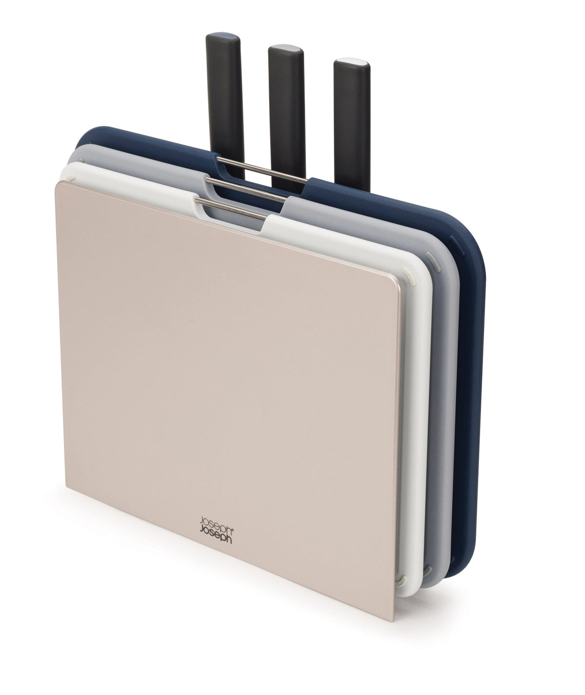 Nest Boards Plus 6-teiliges Messer- und Schneidbrett-Set in Silber präsentiert im Onlineshop von KAQTU Design AG. Schneidbrett ist von Joseph Joseph