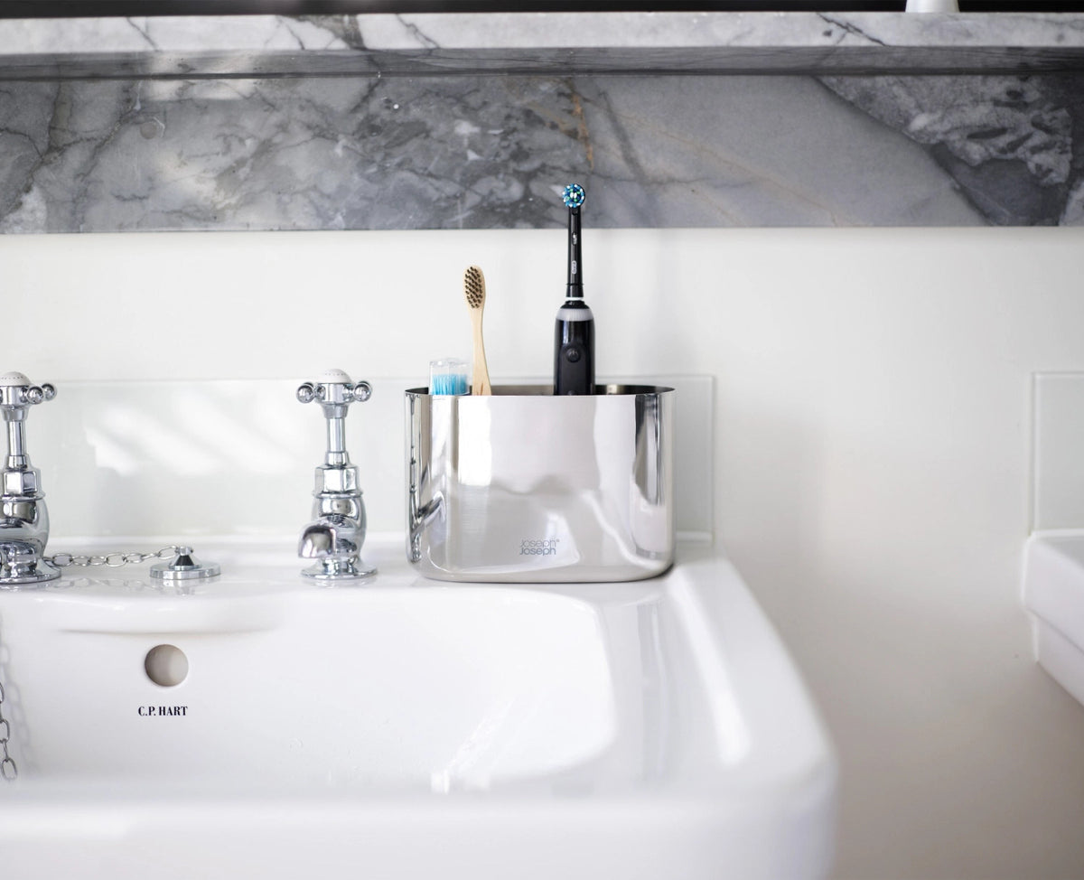 EasyStore Luxe Zahnbürstenhalter gross Edelstahl in Grau präsentiert im Onlineshop von KAQTU Design AG. Zahnputz ist von Joseph Joseph