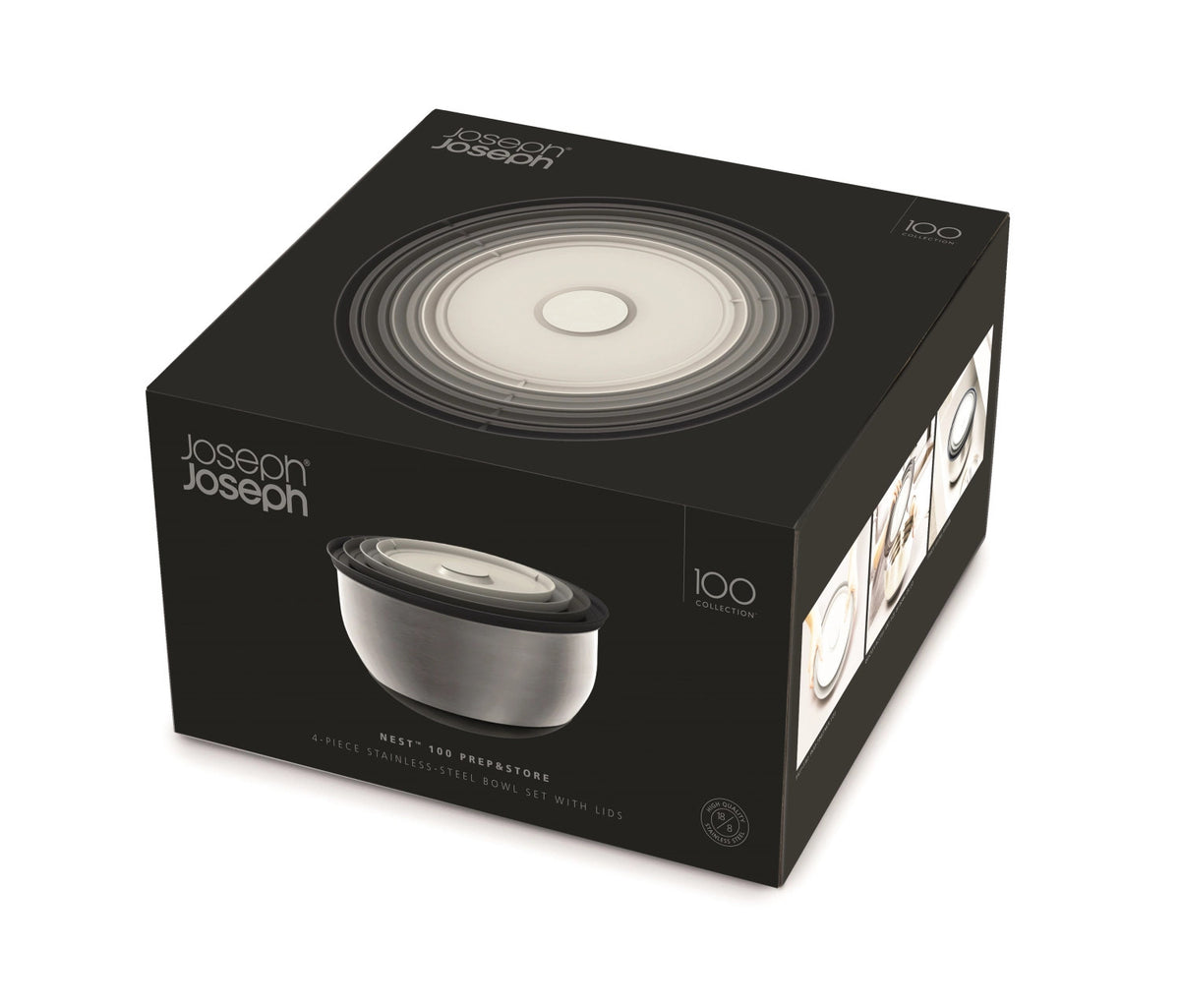Nest Steel Collection Schüsselset 4-tlg. in Silber präsentiert im Onlineshop von KAQTU Design AG. Küchenhelfer ist von Joseph Joseph