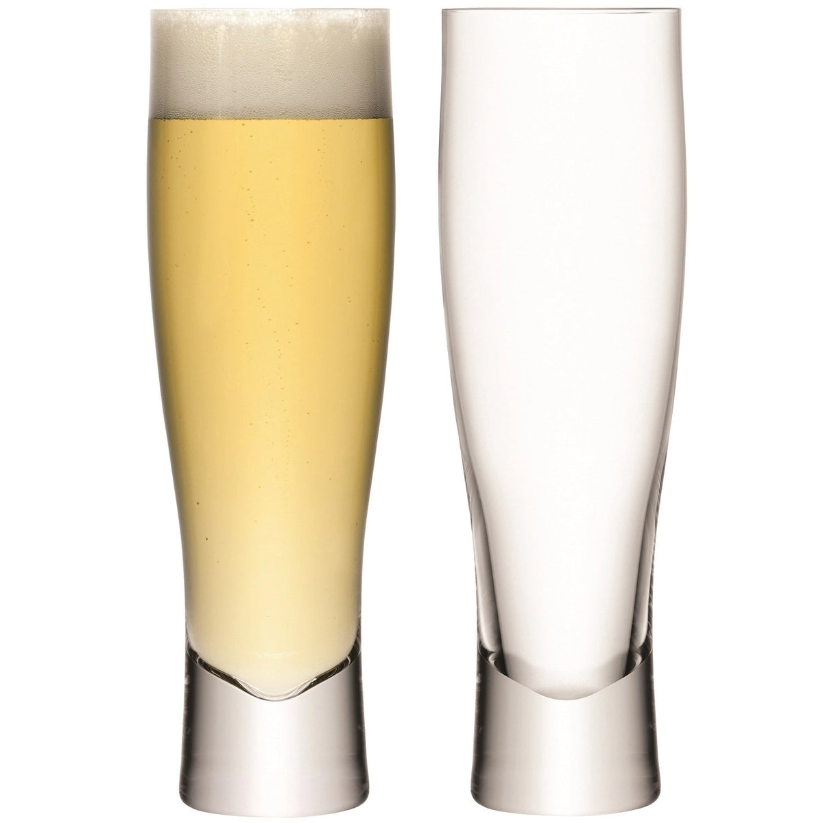Zwei hohe, transparente Biergläser aus Glas von LSA mit dickem, massivem Glasfuss, der sich nach oben hin verjüngt, D 6.5cm x H 24cm