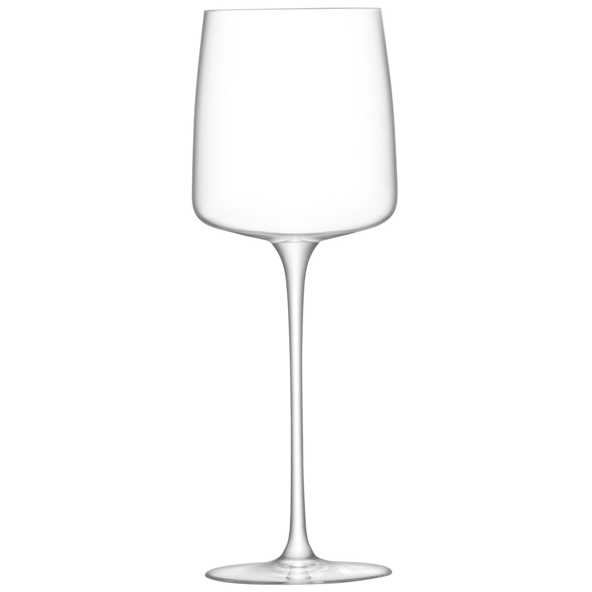 4er Set Metropolitan Weinglas 350ml von LSA aus klarem, bleifreiem Kristallglas mit hohem Stiel und eckiger, sich verjüngender Schale.