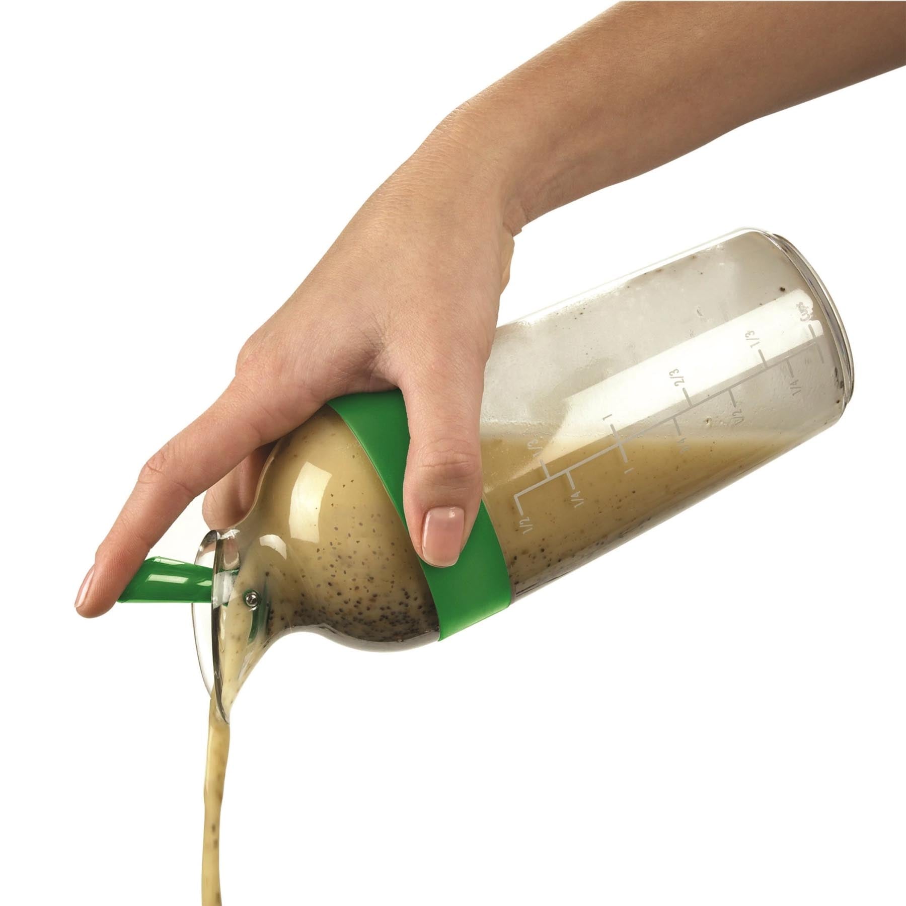 Großer 350ml Shaker für Salatdressings in frischem Grün von OXO, perfekt zum Mischen und Servieren von köstlichen Dressings.