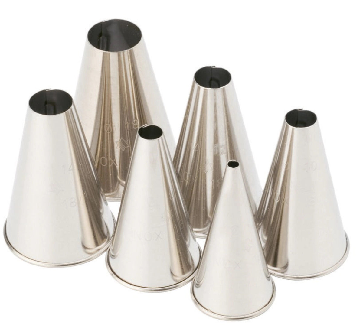 Tüllen Set rund 6tlg 0.4cm 0.8cm 1cm 1.2cm 1.4cm und 1.8cm in Silber präsentiert im Onlineshop von KAQTU Design AG. Backutensilien ist von Piazza