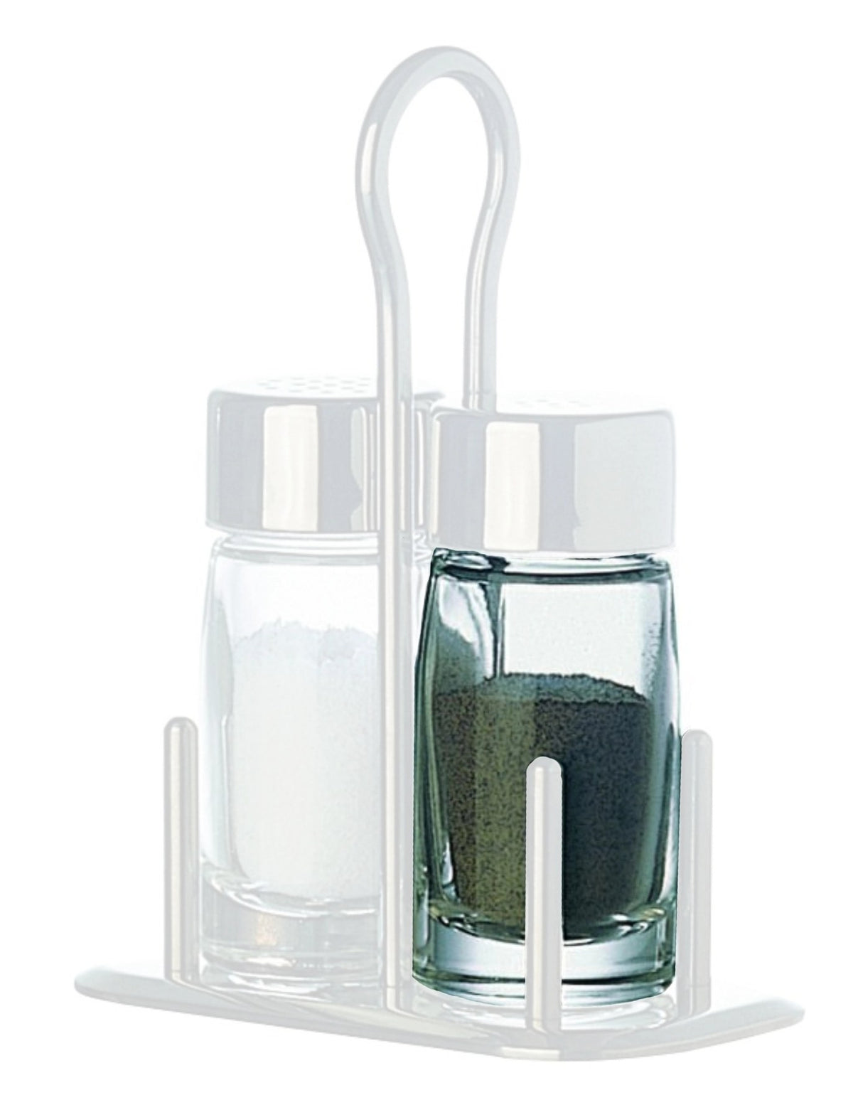 Ersatzglas für Salz- und Pfefferstreuer von Piazza, silberfarben, aus Chromnickelstahl und glattem Glas, quaderförmige Form.