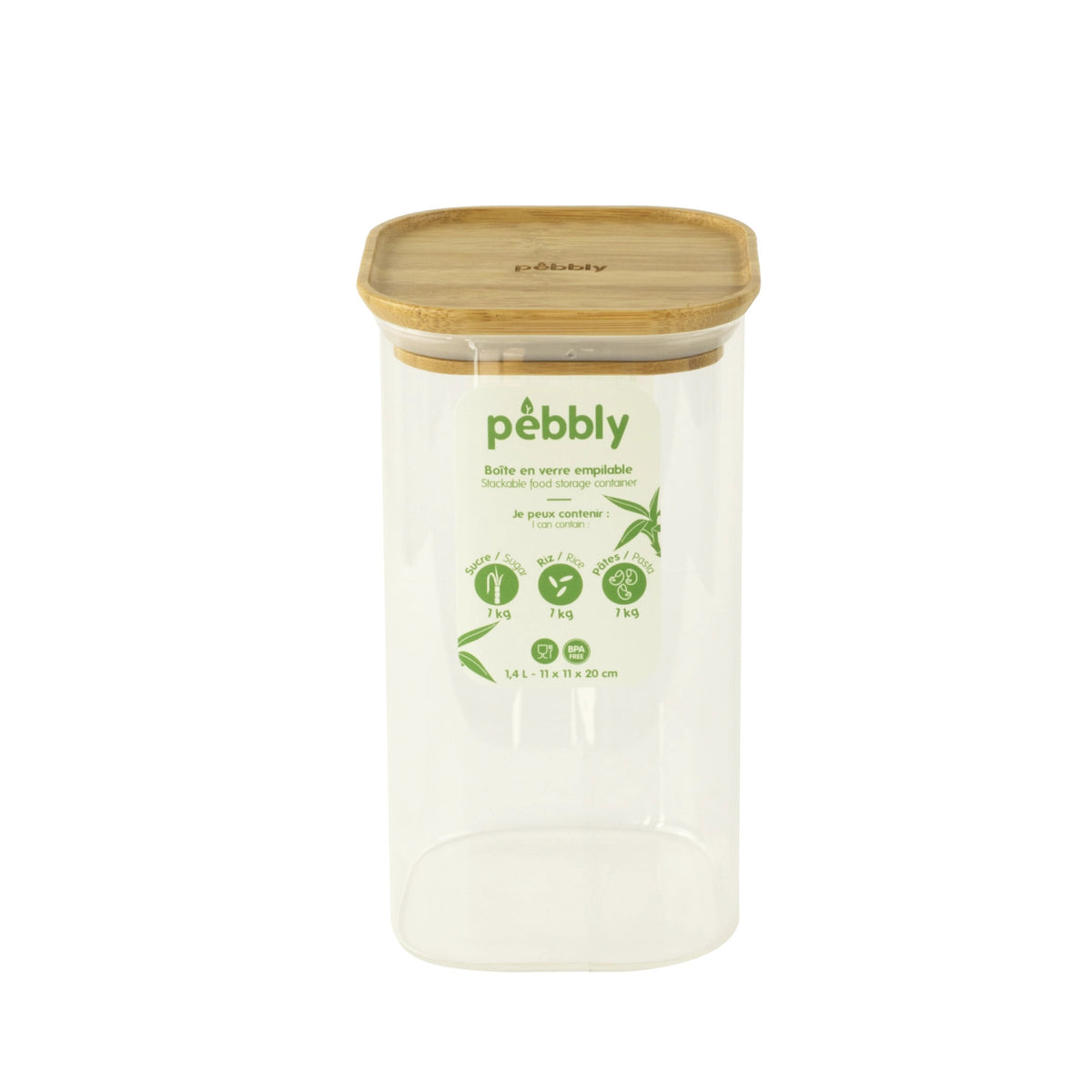 Pebbly Vorratsglas m. Bambusd., 1.4 l, 11x11x20cm in Braun präsentiert im Onlineshop von KAQTU Design AG. Aufbewahrungsdose ist von Pebbly