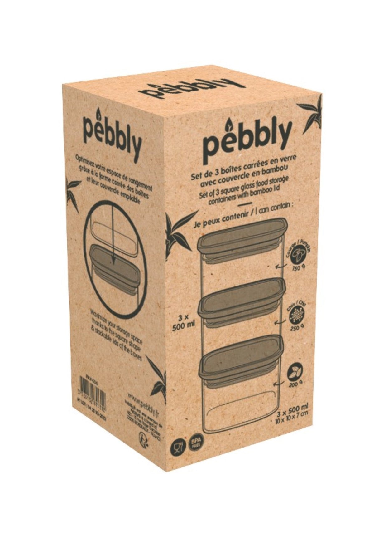 3er Set Pebbly Vorratsglas mit Bambusdeckel 0.5lt in Braun präsentiert im Onlineshop von KAQTU Design AG. Aufbewahrungsdose ist von Pebbly