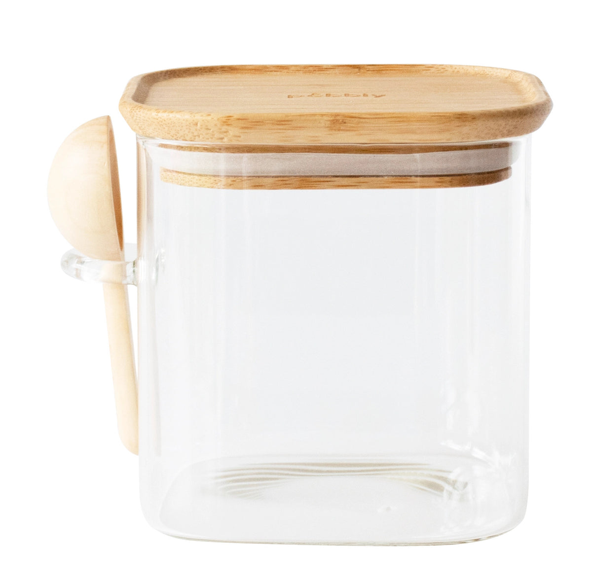 Pebbly Vorratglas m. Bambusd. 0.8l u. Bambus-Messlöffel 5ml in Transparent präsentiert im Onlineshop von KAQTU Design AG. Aufbewahrungsdose ist von Pebbly