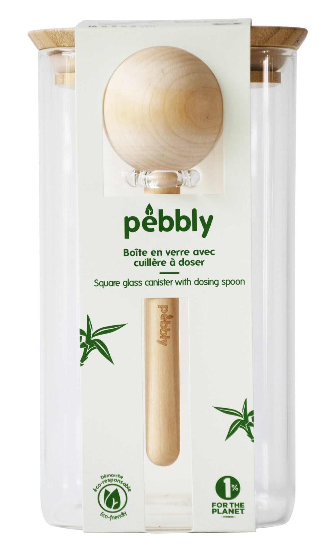 Pebbly Vorratglas m. Bambusd. 1.4l u. Bambus-Messlöffel 15ml in Transparent präsentiert im Onlineshop von KAQTU Design AG. Aufbewahrungsdose ist von Pebbly