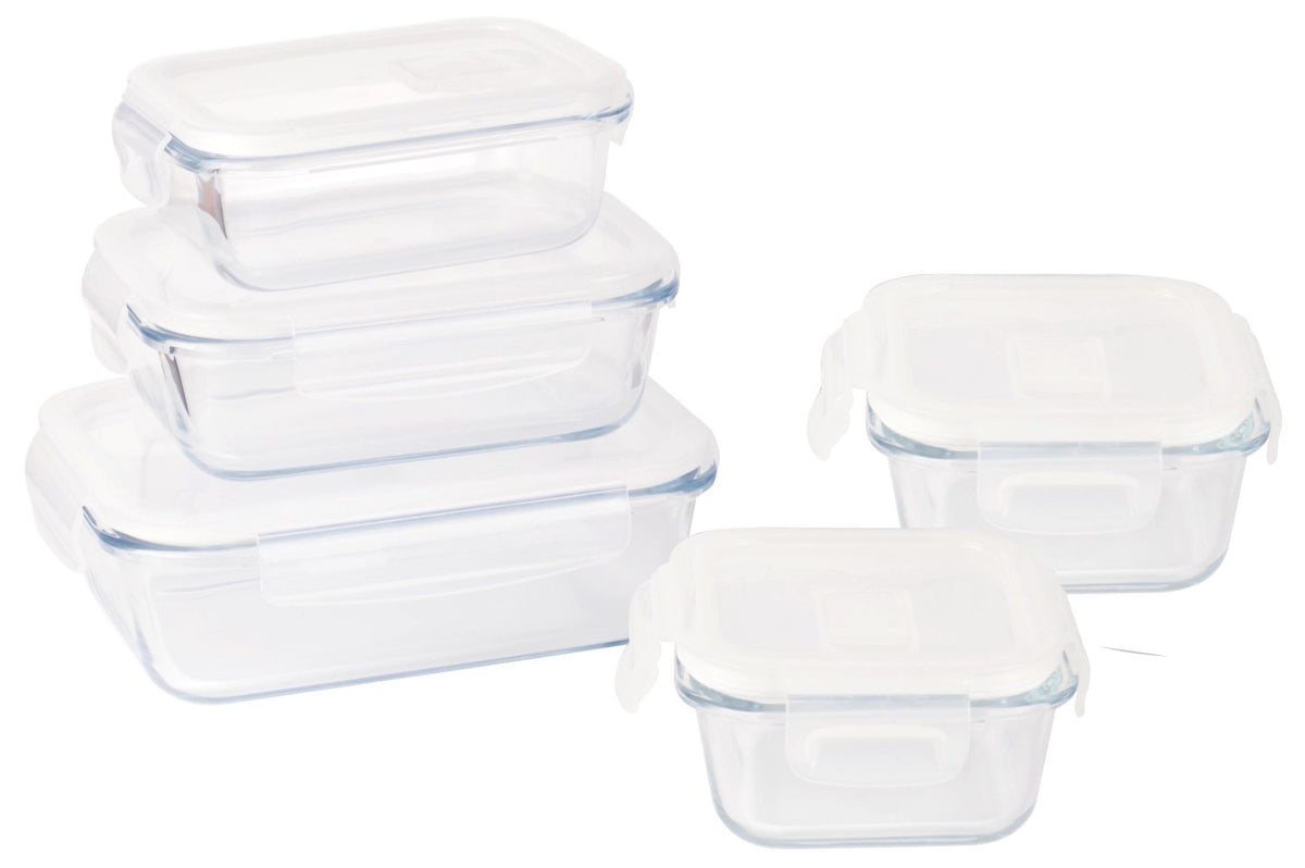 5-tlg. Glas Vorratsdose Starterset rechteckig in Transparent präsentiert im Onlineshop von KAQTU Design AG. Backutensilien ist von Pebbly