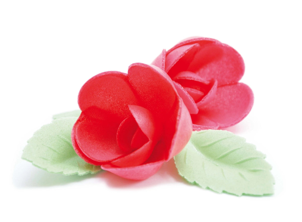 Wafer Deko. red roses 4 Stk. und green leaves 6 Stk. in Rot präsentiert im Onlineshop von KAQTU Design AG. Küchenhelfer ist von Scrap Cooking
