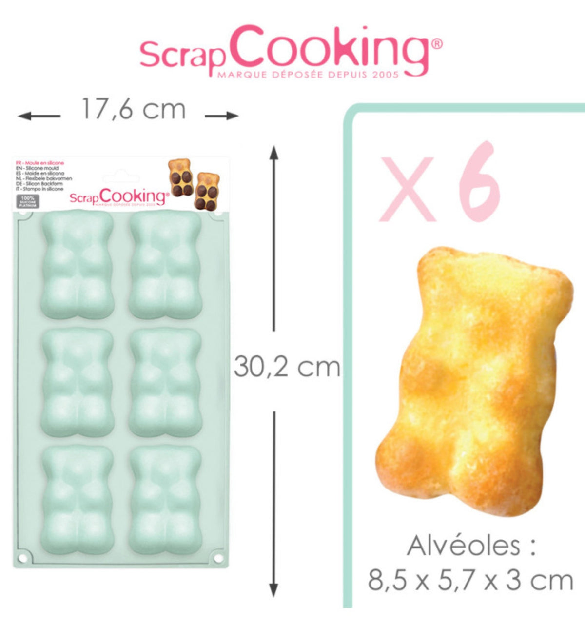 6er Silikonbackform Teddy Bär in Grün präsentiert im Onlineshop von KAQTU Design AG. Backform / Backblech ist von Scrap Cooking