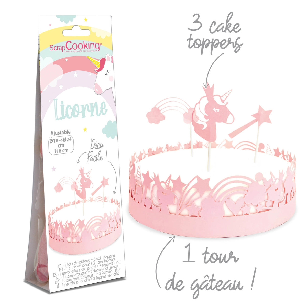 Tortendeko Bordüre u. 3 Topper Einhorn in Pink präsentiert im Onlineshop von KAQTU Design AG. Backutensilien ist von Scrap Cooking