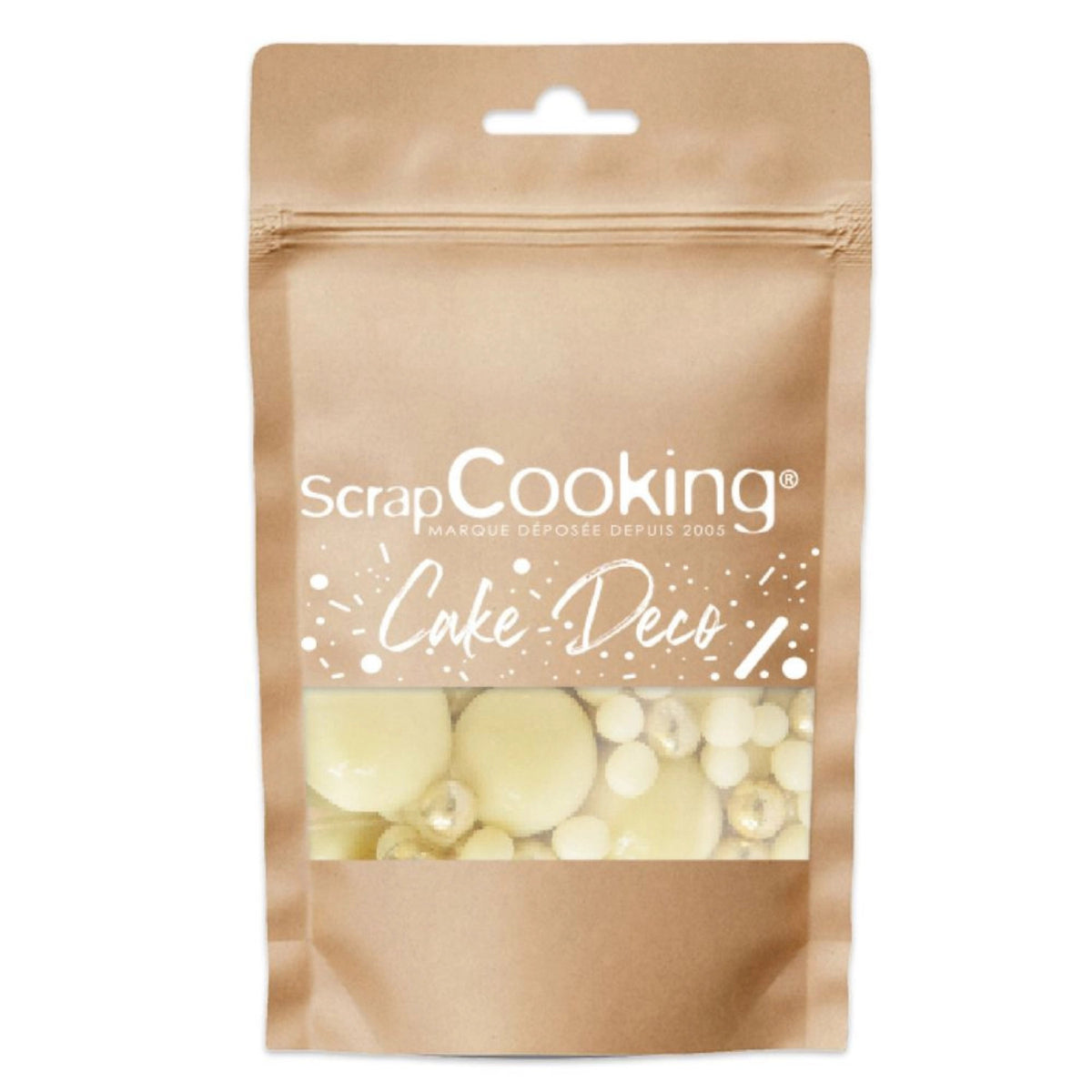 Deko Schoko Perlen weisse Schokolade und gold 50g in Weiss präsentiert im Onlineshop von KAQTU Design AG. Zutaten ist von Scrap Cooking