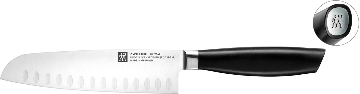 All Star Santoku m. Kullen 180, chrome-silber in Schwarz präsentiert im Onlineshop von KAQTU Design AG. Küchenmesser ist von Zwilling Kitchen