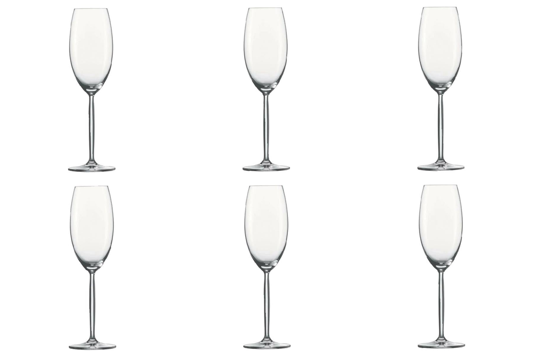 Elegantes 6er Set Diva 77 Champagnerkelche (293ml) von Zwiesel, ideal für festliche Anlässe und stilvolle Tischdekoration.