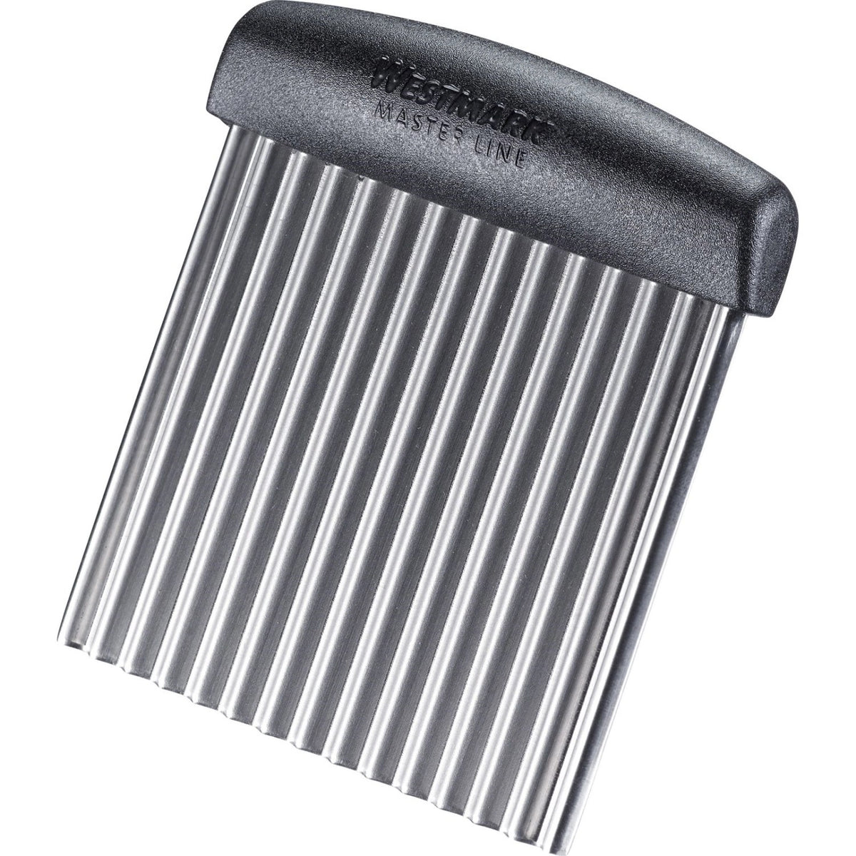 Grauer Wellen- und Buntschneider Master Line von Westmark, kompaktes Küchenwerkzeug zum Schneiden von Wellenformen aus Gemüse und Früchten.