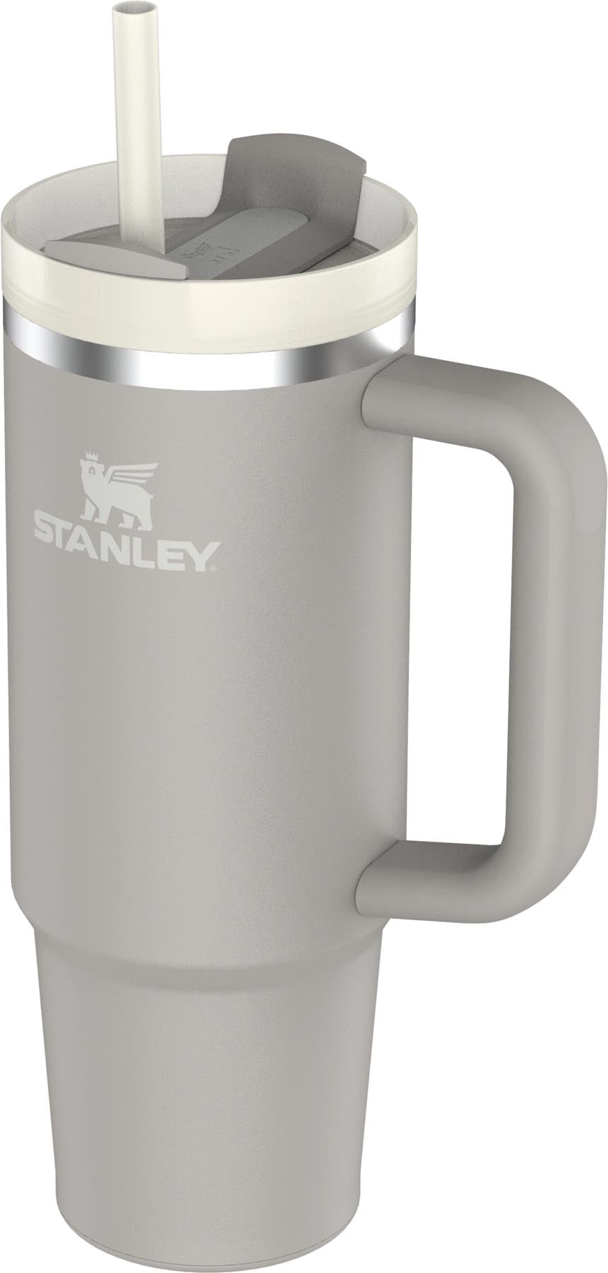 Stylische Stanley Thermosflasche Quencher FlowState 0.89l in elegantem Grau, ideal für kalte und heiße Getränke unterwegs.