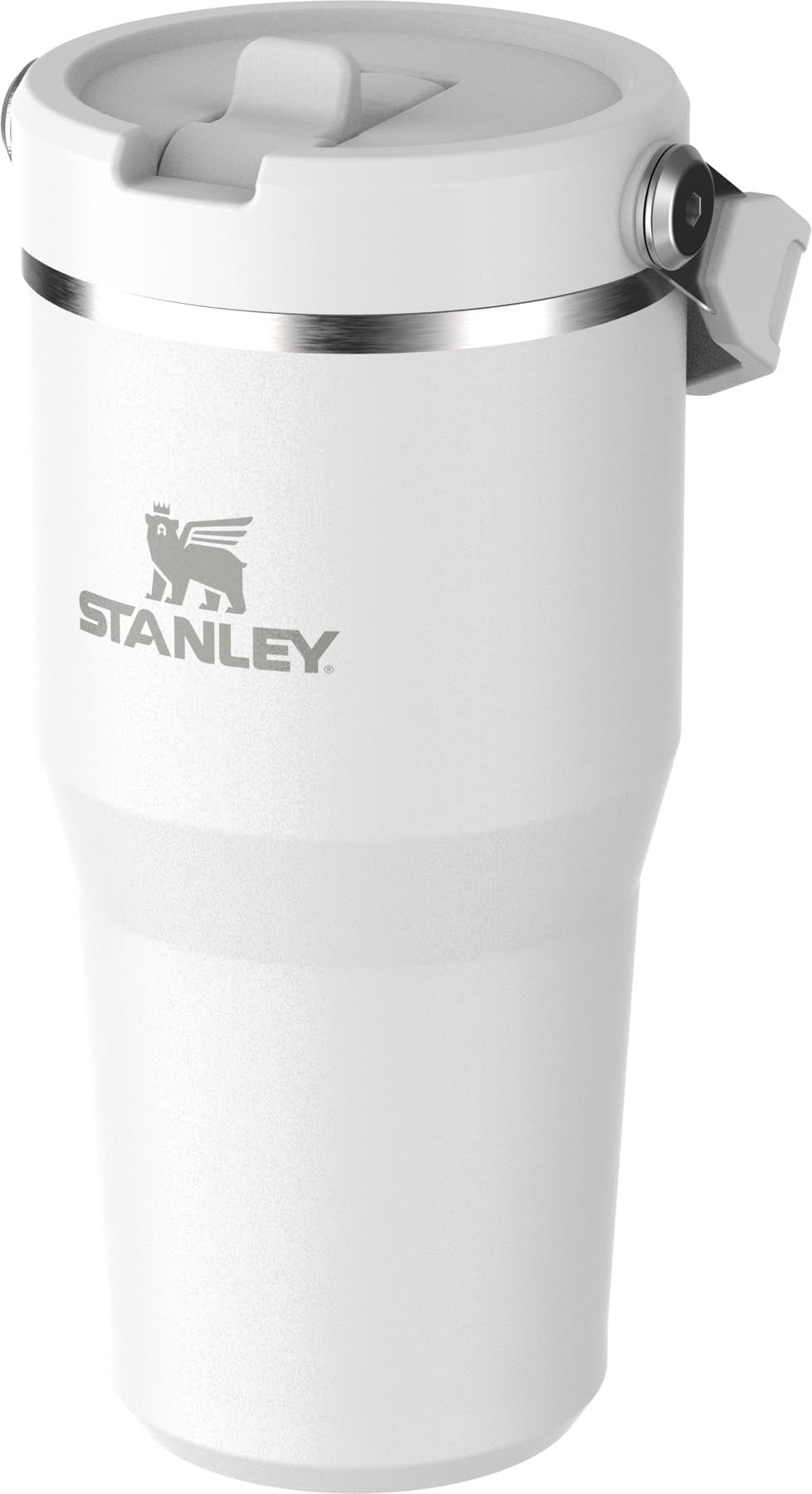 Stylischer Stanley IceFlow Flip Straw Becher in frostigem Weiß, ideal für kalte Getränke und unterwegs. Kapazität: 0.6l.