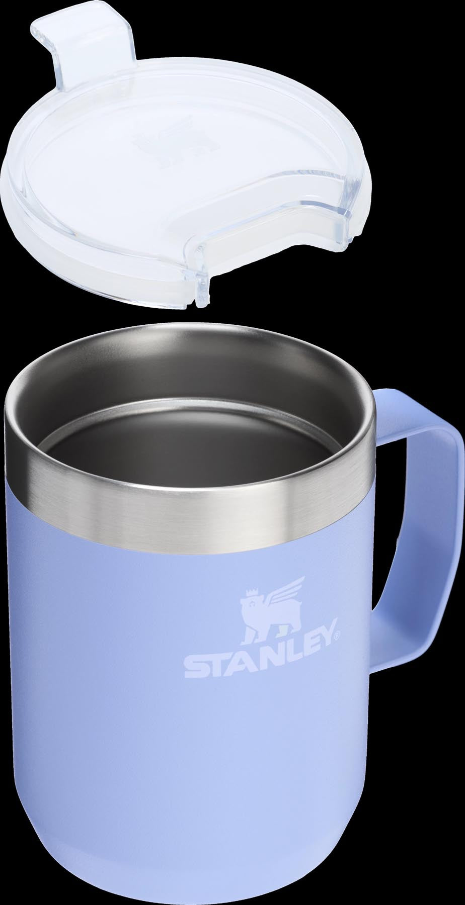 Praktischer Everyday Camp Mug in sanftem Hydrangea-Violett von Stanley, ideal für Outdoor-Aktivitäten und vielseitige Getränke.
