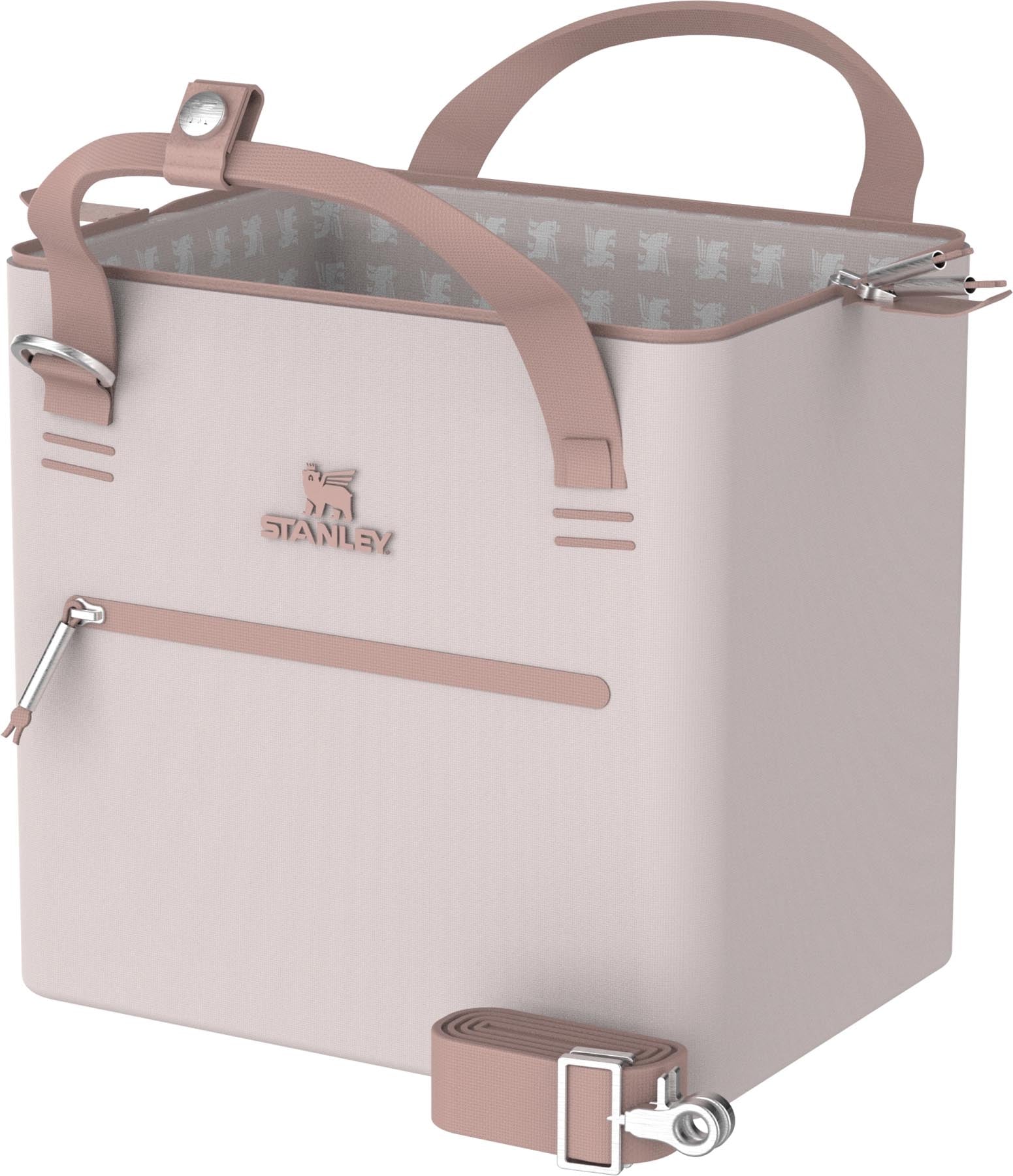 Stylische Kühltasche in sanftem Rosé-Quarz von Stanley, ideal für Ausflüge, mit 7 Litern Stauraum für Ihre Lieblingsgetränke und Snacks.