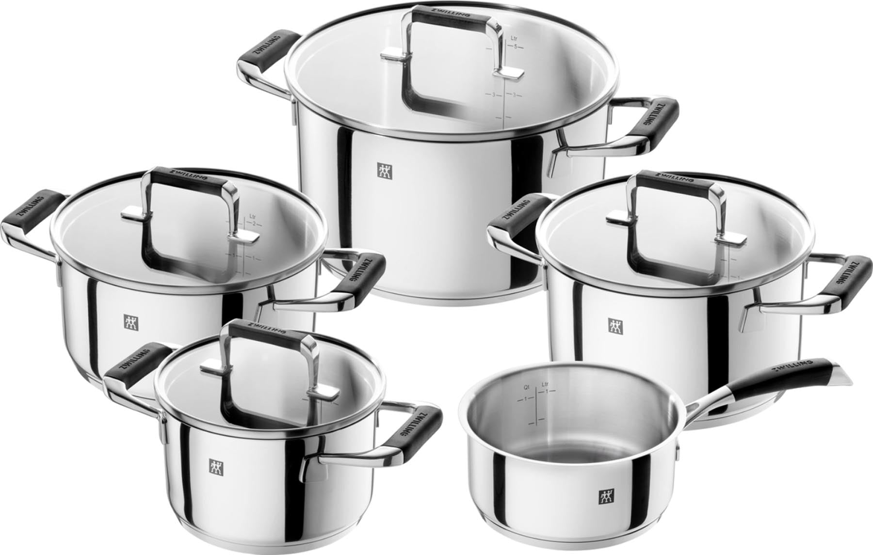 5tlg. Poletto Kochgeschirrset in Silber präsentiert im Onlineshop von KAQTU Design AG. Topf ist von Zwilling