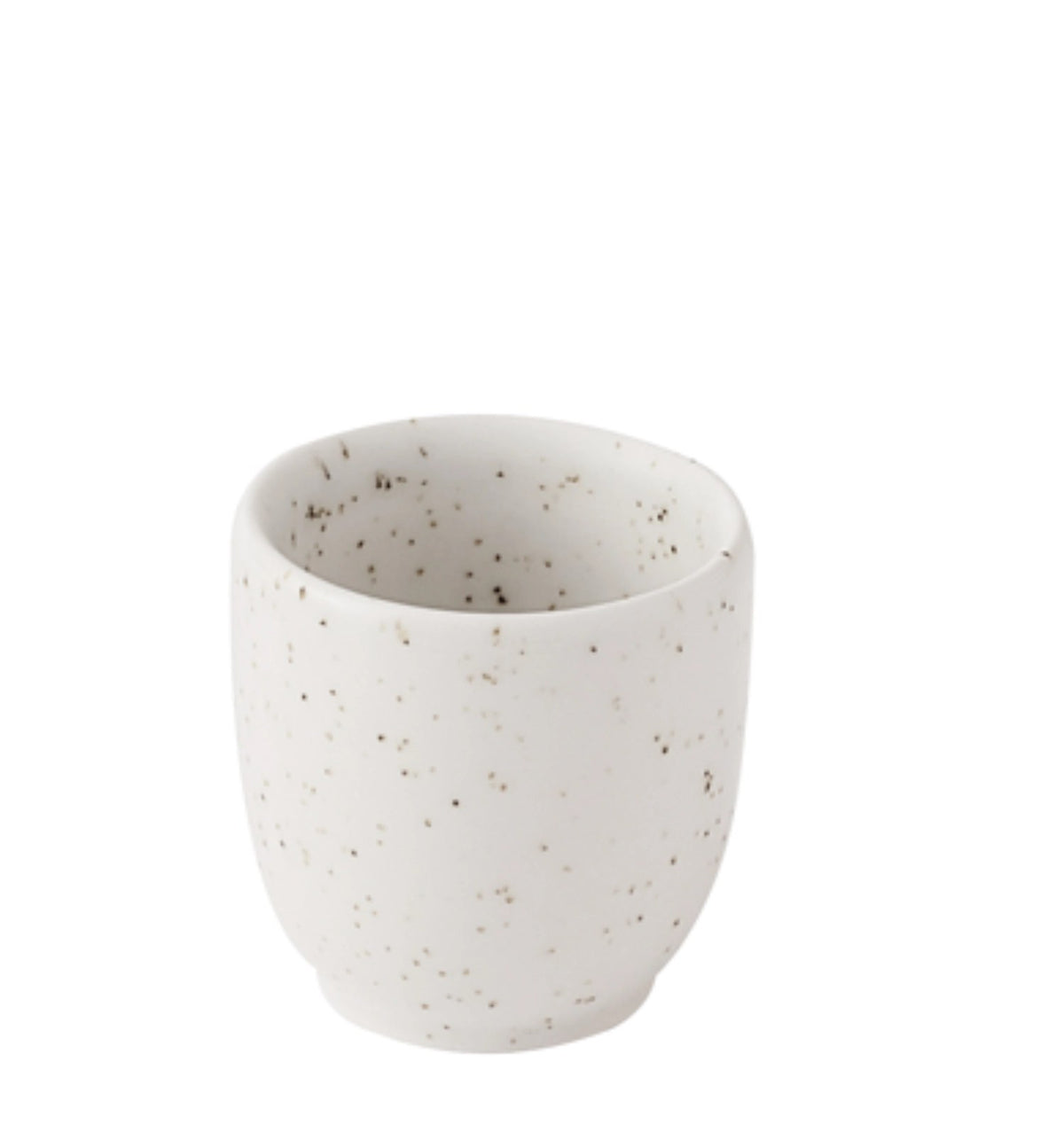 Weiss-goldbrauner Keramik-Eierbecher Stonecast Barley White von Churchill mit gesprenkeltem, rustikalem Rand, Höhe 4.8 cm.