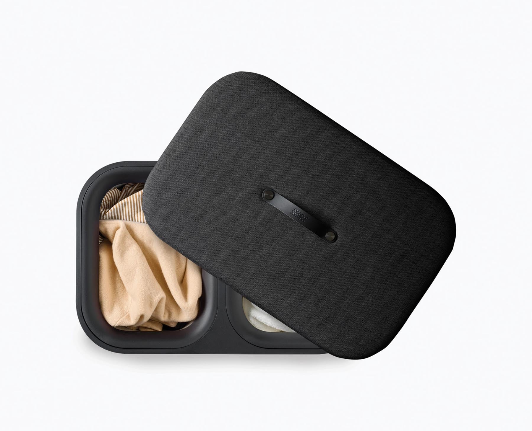 Moderner Wäschekorb Tota Twin Luxe in Schwarz mit 90 Litern, perfekt für effiziente Wäschetrennung und stilvolle Aufbewahrung.
