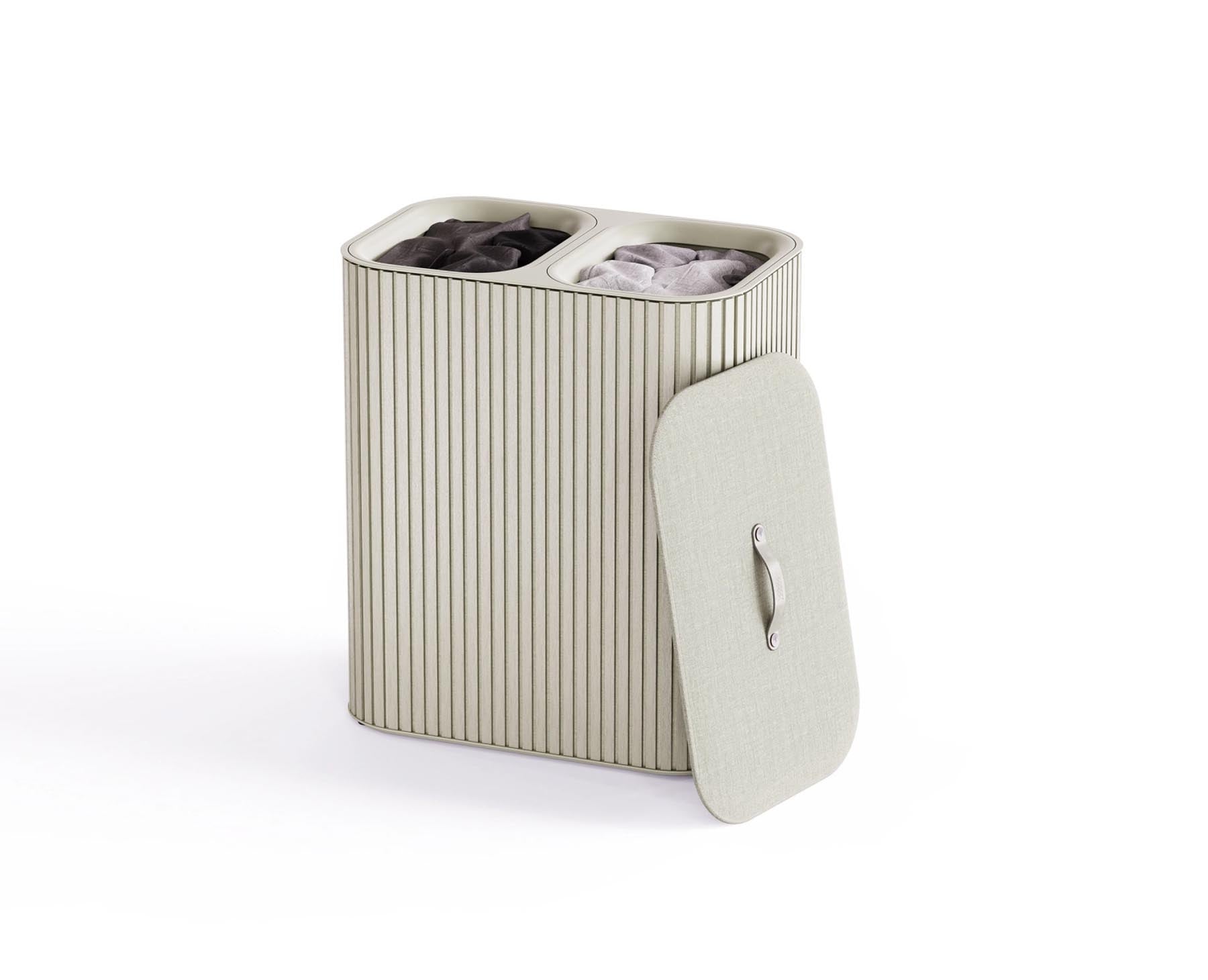 Moderner Wäschekorb Tota Twin Luxe in Ecru, 90 l, perfekt für die praktische und stilvolle Aufbewahrung von Wäsche und mehr von Joseph Joseph.