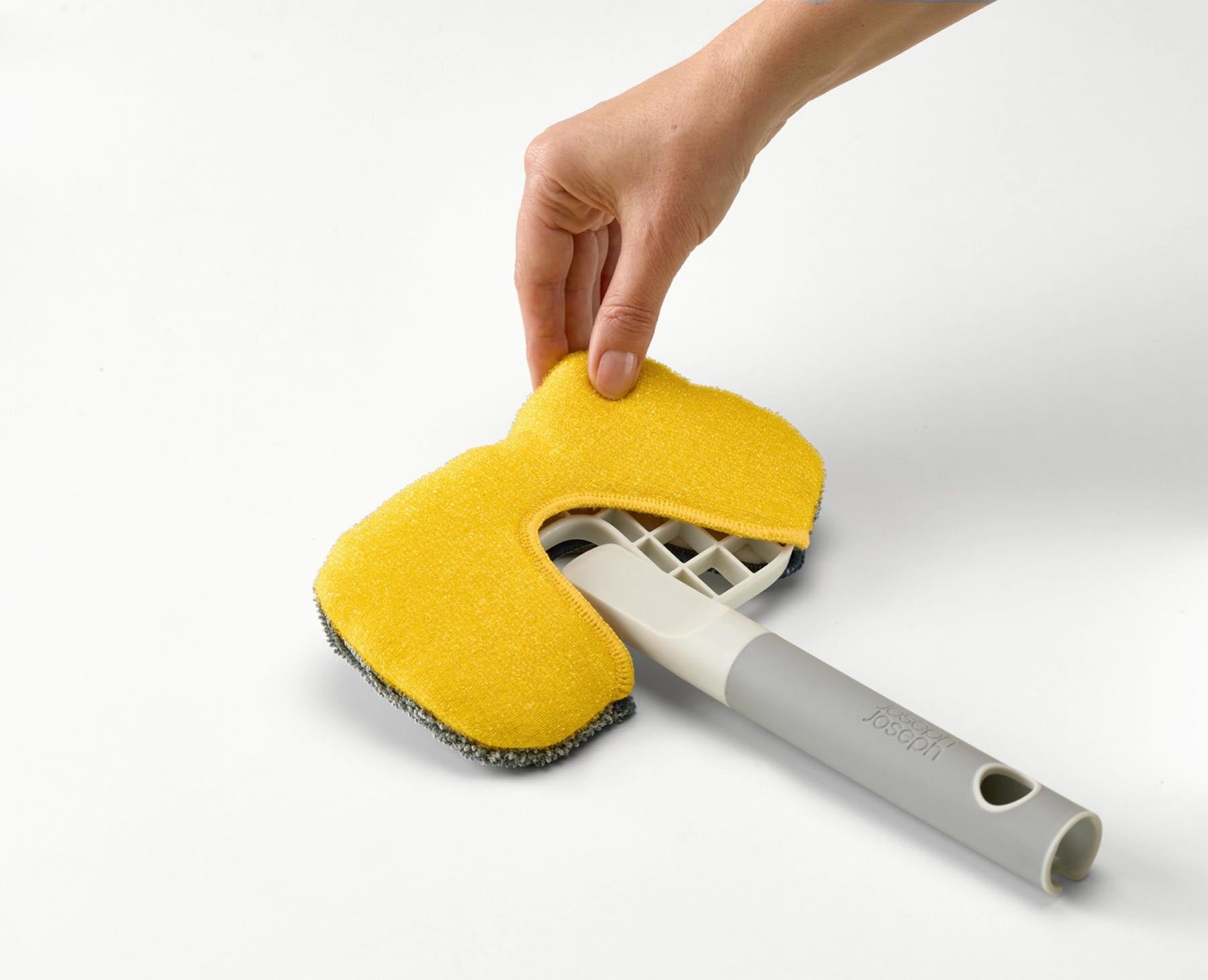 Effizientes CleanTech Ersatzpad in blau und gelb, 18x11cm, ideal für gründliche Reinigung mit Joseph Joseph Bodenschrubber.