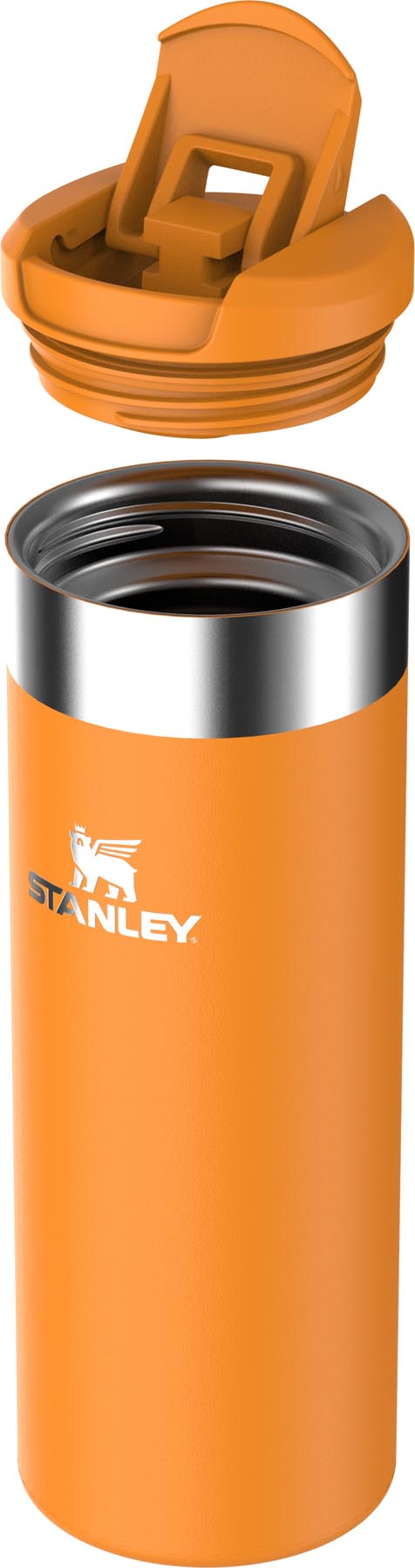 Moderne AeroLight Transit Mug in goldenrod coral, perfekt für Reisen. Robuste Stanley Thermosflasche für alle Getränke, heiß oder kalt.