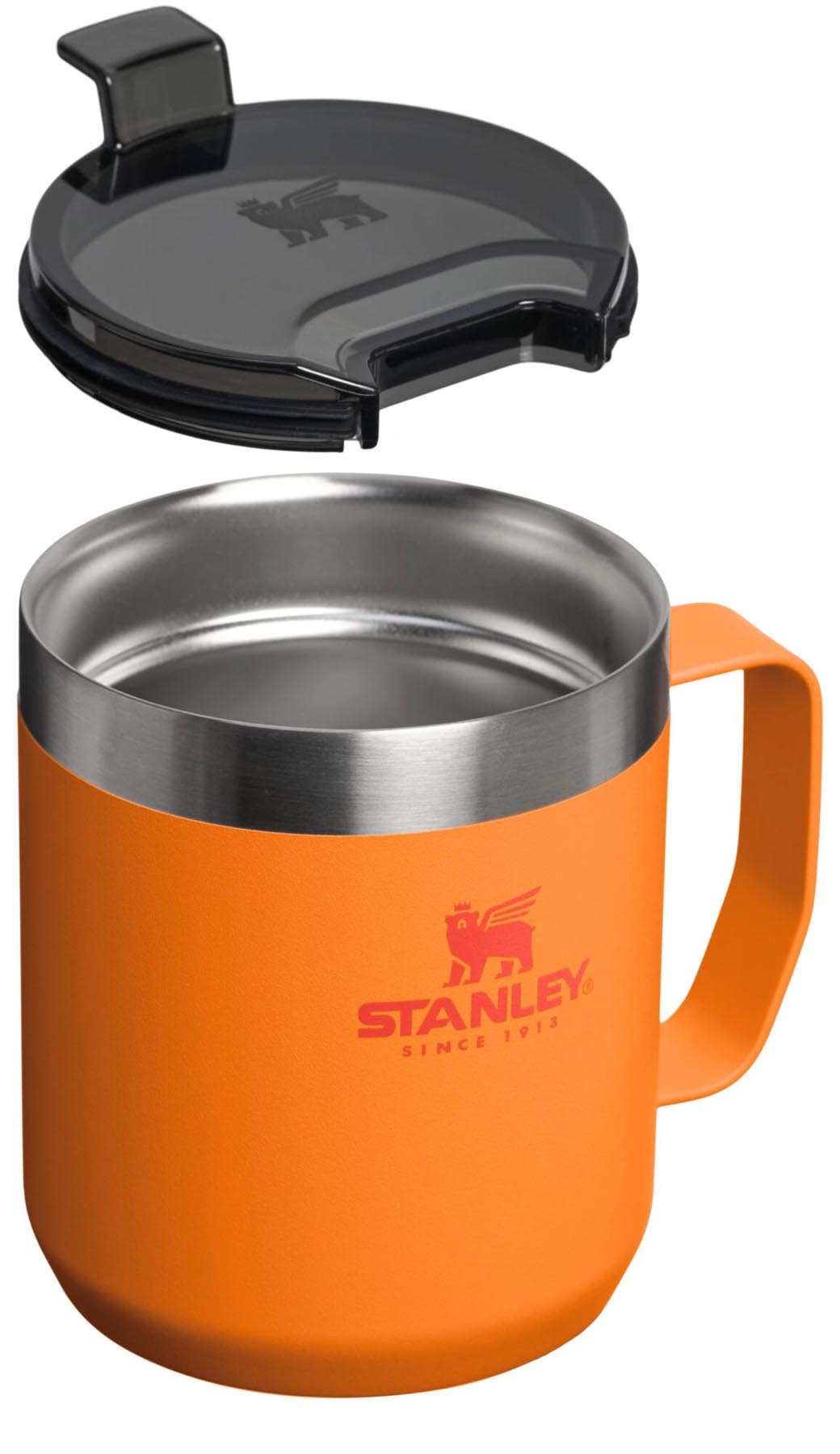 Praktischer Everyday Camp Mug in der Farbe goldenrod coral, perfekt für heiße und kalte Getränke unterwegs. Robuste Stanley Thermosflasche mit 0.35l.