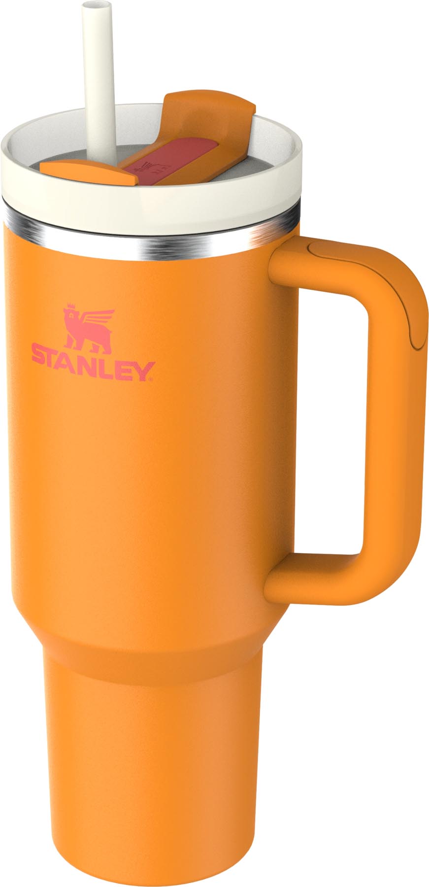 Stylische Thermosflasche Quencher FlowState 1.18l in goldenrod coral von Stanley, ideal für unterwegs und perfekt für kalte Getränke.