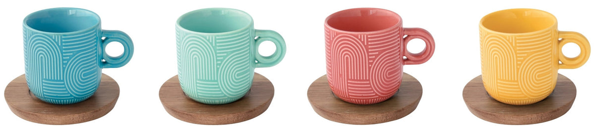4er Set Take a Loop Espressotasse 110ml mit Akazienunters. in Mehrfarbig präsentiert im Onlineshop von KAQTU Design AG. Tasse ist von Easy Life