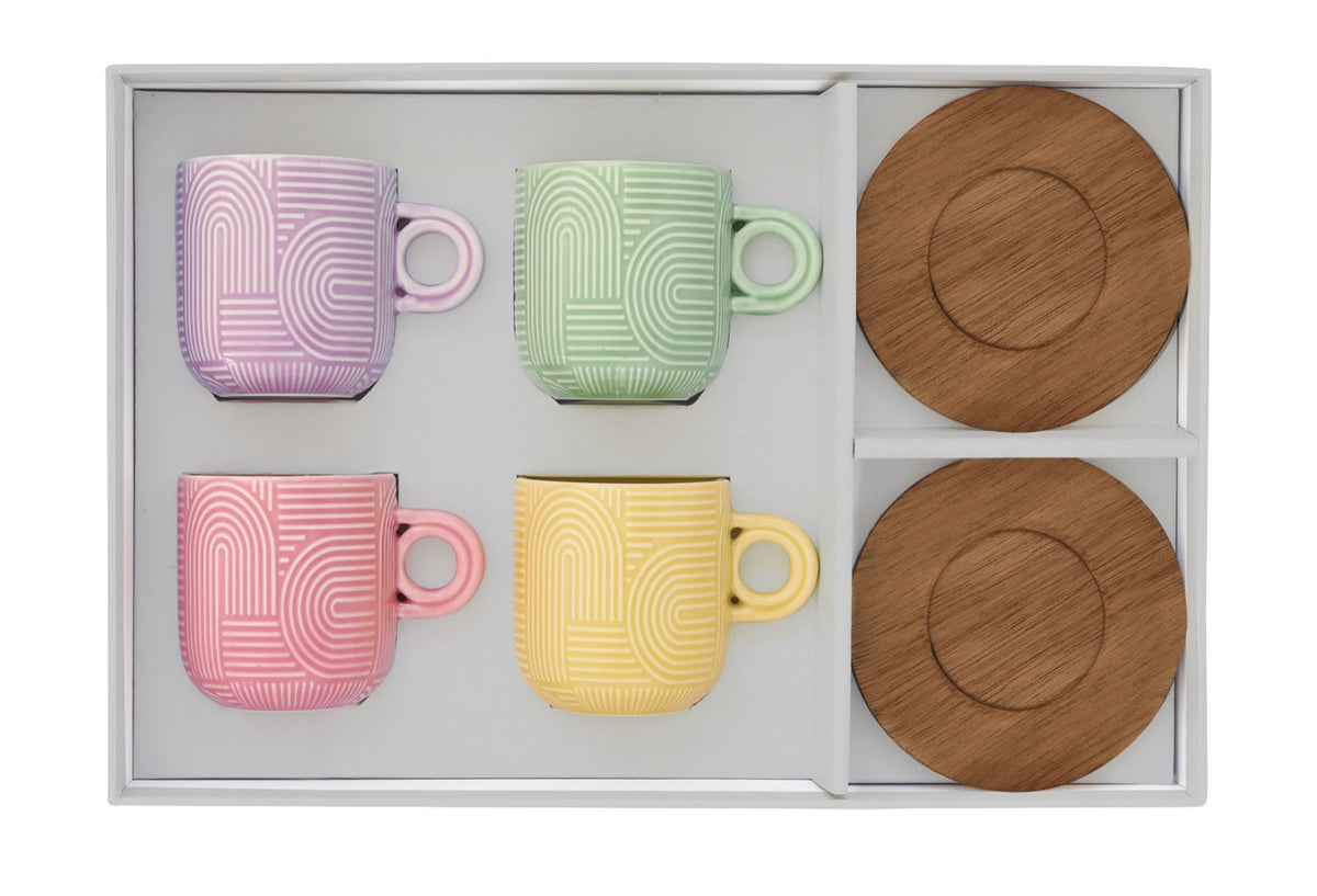 4er Set Take a Loop Espressotasse 110ml mit Akazienunters. in Mehrfarbig präsentiert im Onlineshop von KAQTU Design AG. Tasse ist von Easy Life