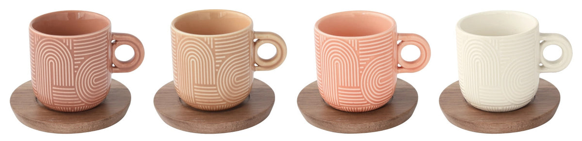 4er Set Take a Loop Espressotasse 110ml mit Akazienunters. in Mehrfarbig präsentiert im Onlineshop von KAQTU Design AG. Tasse ist von Easy Life