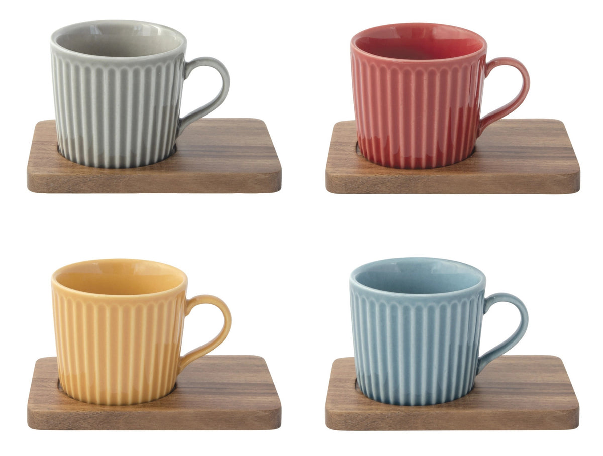 4er Set Take a Break Espressotasse 110ml mit Akazienunters. in Mehrfarbig präsentiert im Onlineshop von KAQTU Design AG. Tasse ist von Easy Life