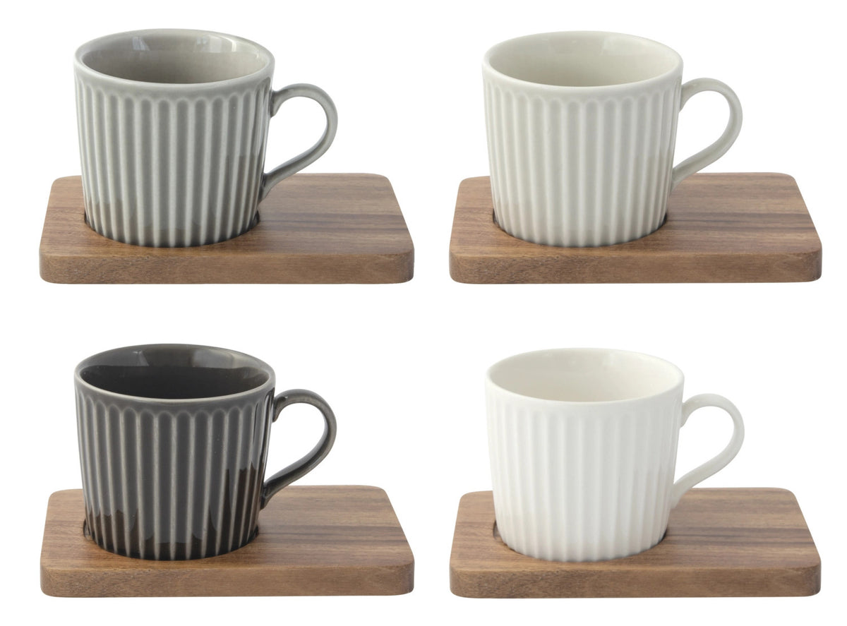 4er Set Take a Break Espressotasse 110ml mit Akazienunters. in Mehrfarbig präsentiert im Onlineshop von KAQTU Design AG. Tasse ist von Easy Life
