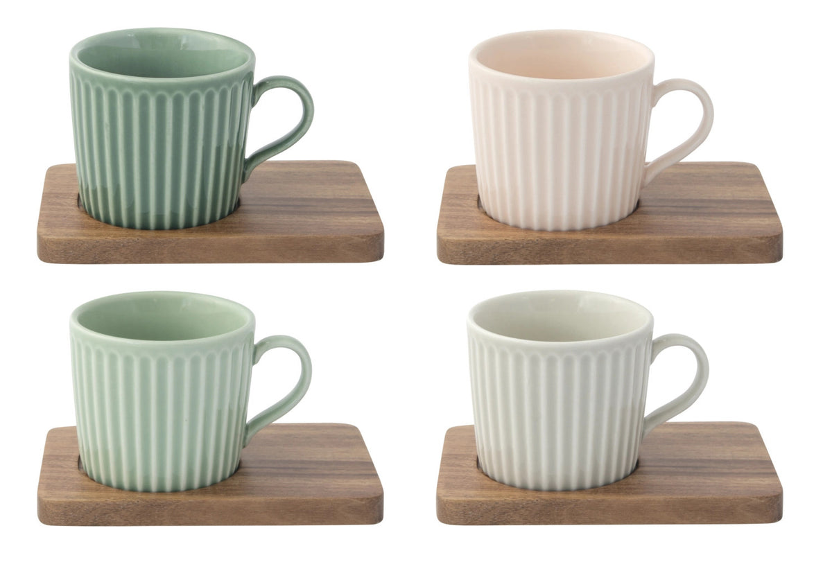 4er Set Take a Break Espressotasse 110ml mit Akazienunters. in Mehrfarbig präsentiert im Onlineshop von KAQTU Design AG. Tasse ist von Easy Life