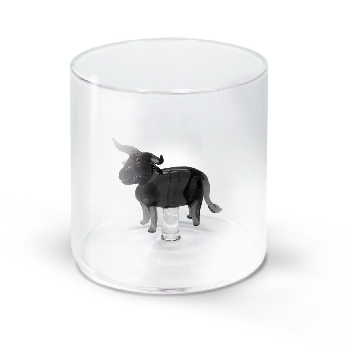 Trinkglas aus Borosilikat von Easy Life mit mehrfarbigem Stier-Motiv, 250ml Fassungsvermögen, kompakte Form für den täglichen Gebrauch.