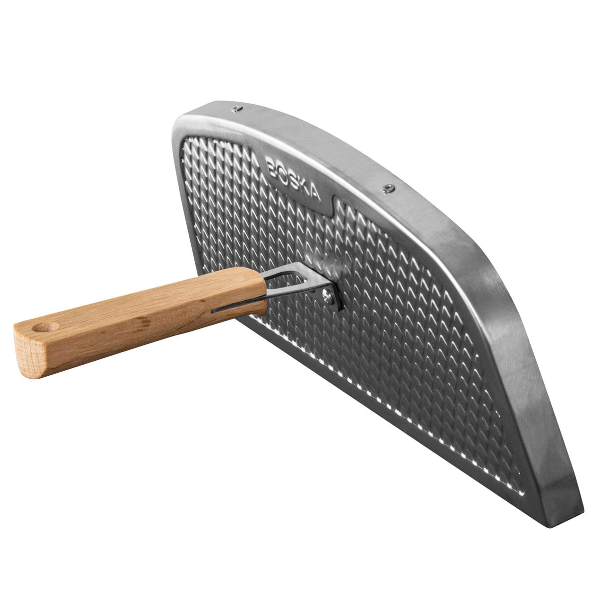 Schwarzer Pizzaofen für Pellets von Boska mit offener Feuertasse und Brennkammer, Grösse 69.9x36 cm, Höhe 72.5 cm.