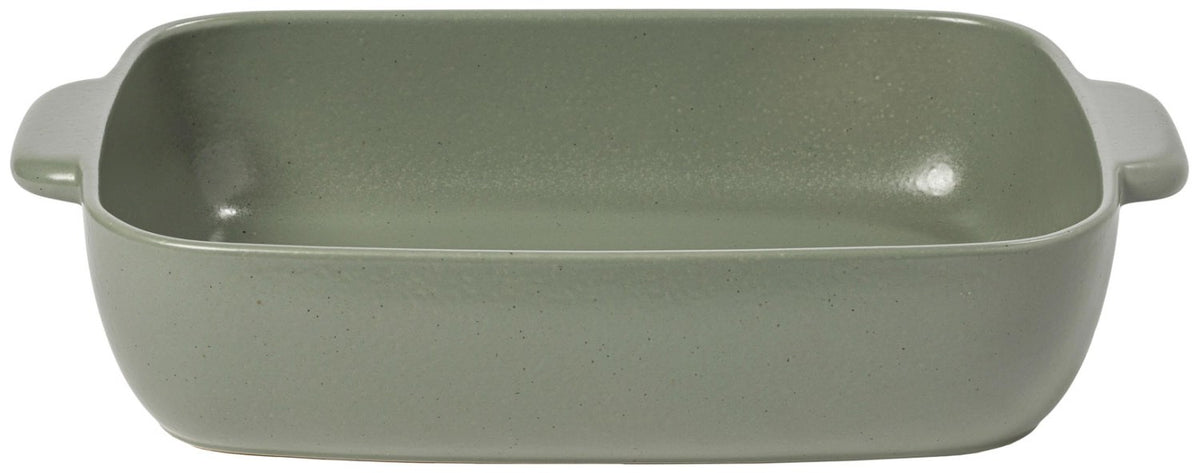 Rechteckige Backform aus grünem Steinzeug, Farbton Artichoke, mit erhöhtem Rand, von Costa Nova, Masse 40.8x26.9cm.