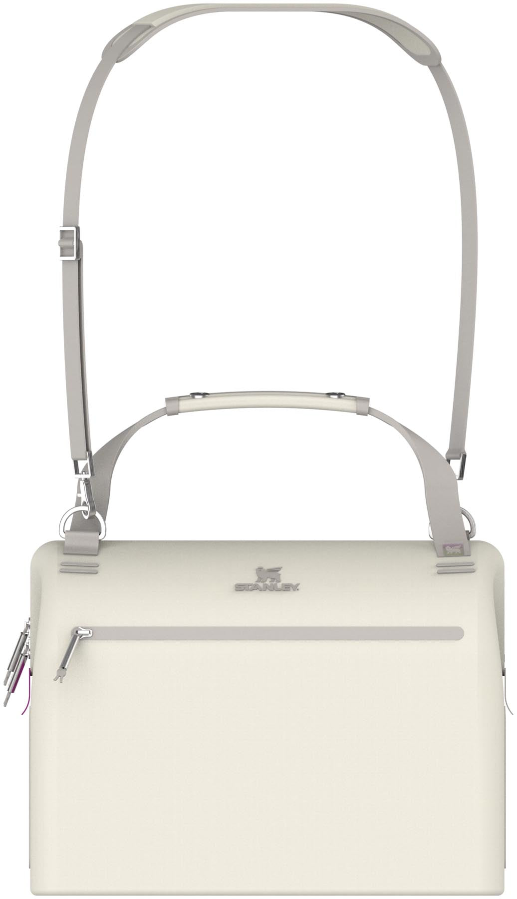 Stilvolle Kühltasche in sanftem Creme von Stanley, perfekt für lange Tage im Freien, bietet 18.9l Platz für Getränke und Snacks.