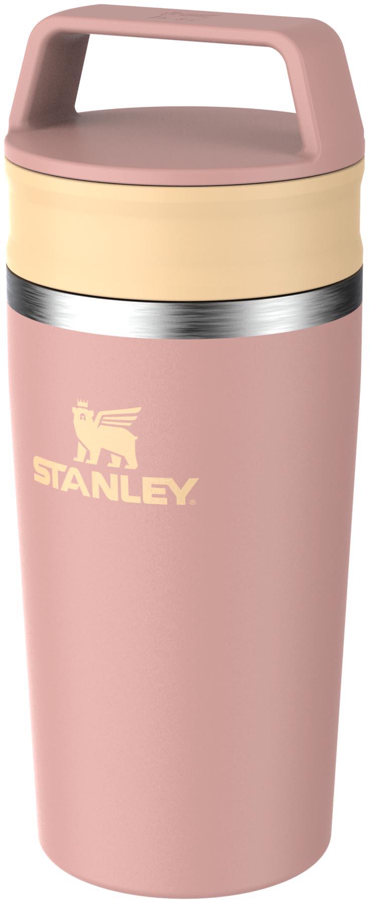 Eleganter Stanley Travel Mug in sanftem Peach Rose, 0.35l, ideal für heiße Getränke unterwegs. Praktisch und stilvoll für Kaffeeliebhaber.
